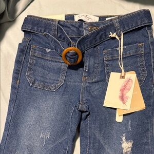 Jessica Simpson Kids Blue Distressed Jeans with Wooden-Ring Belt